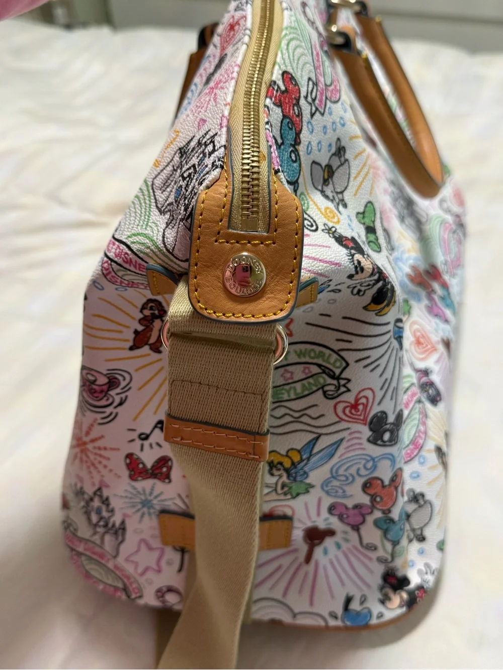 Dooney & Bourke Multicolor Disney Canvas Tote - White with Tan Trim